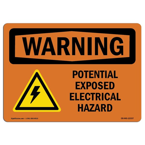 OSHA Warning Sign, 18" Height, 24" Width, Potential Exposed Electrical Hazard With Symbol, Landscape